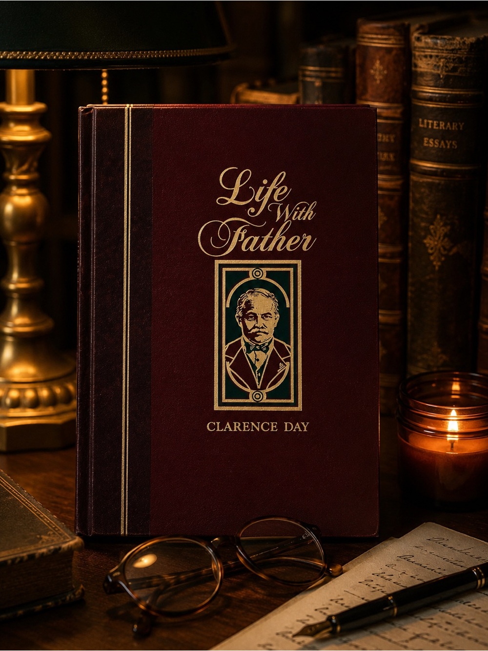 Dark Academia Life With Father Clarence Day Burgundy Hardcover Book